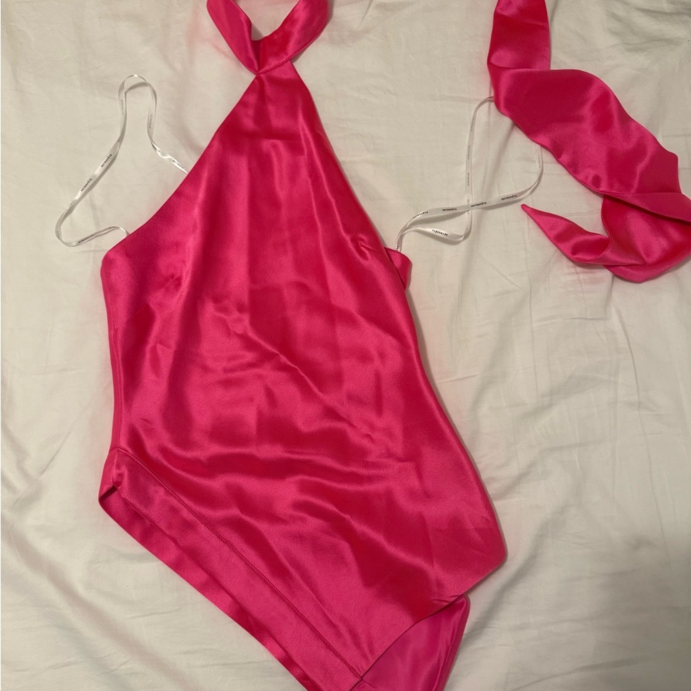 Hot Pink Satin Wide-Leg Pants - Picture 6 of 7